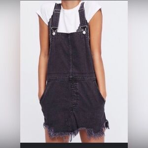 Free People Black Denim Overall Skirt